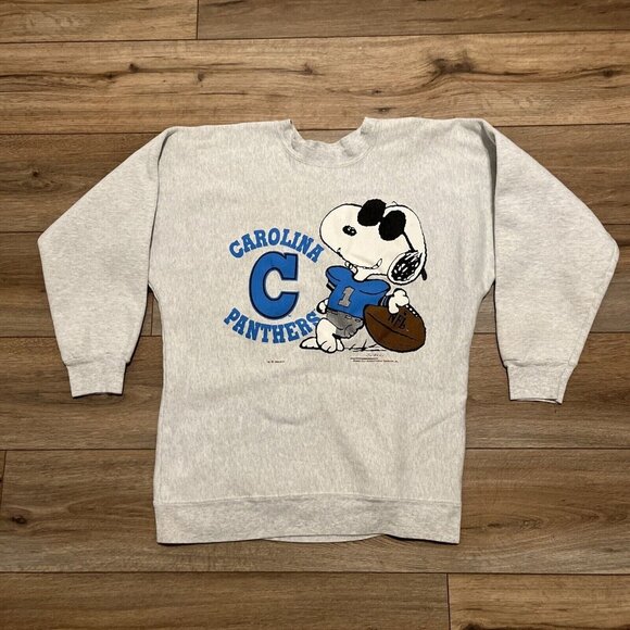 VTG 1994 Carolina Panthers Snoopy Sweatshirt Adult MEDIUM Gray USA Made Peanuts - Picture 1 of 13